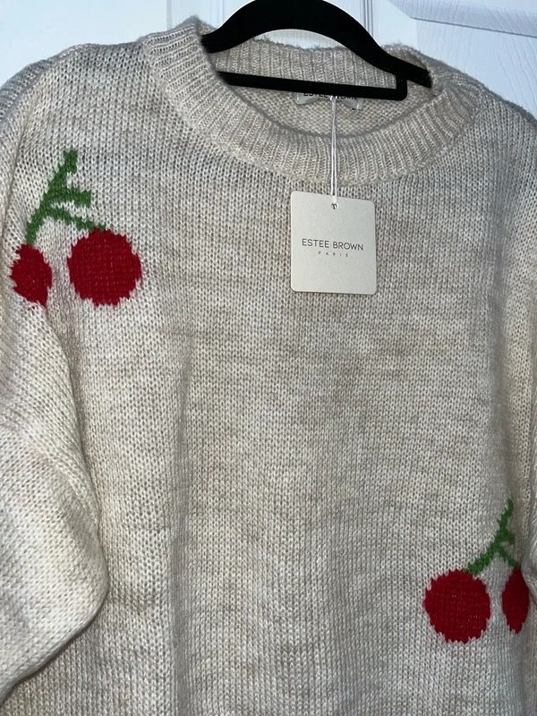 Estee Brown Beige Knit Sweater With Cherry Pattern image 3